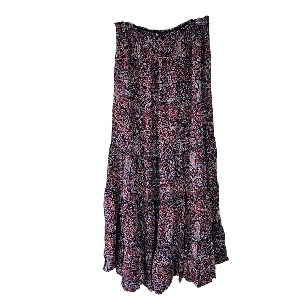 Knox Rose Size M Boho Tiered Floral Maxi‎ Skirt Broomstick Cottage Elastic Waist